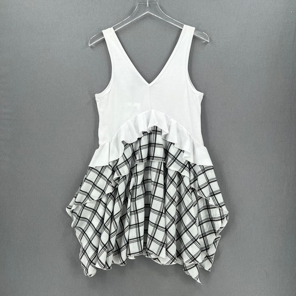 OPENING CEREMONY Dress Womens Small White Black Sleeve Plaid Ruffle Skater NWT - Picture 3 of 16